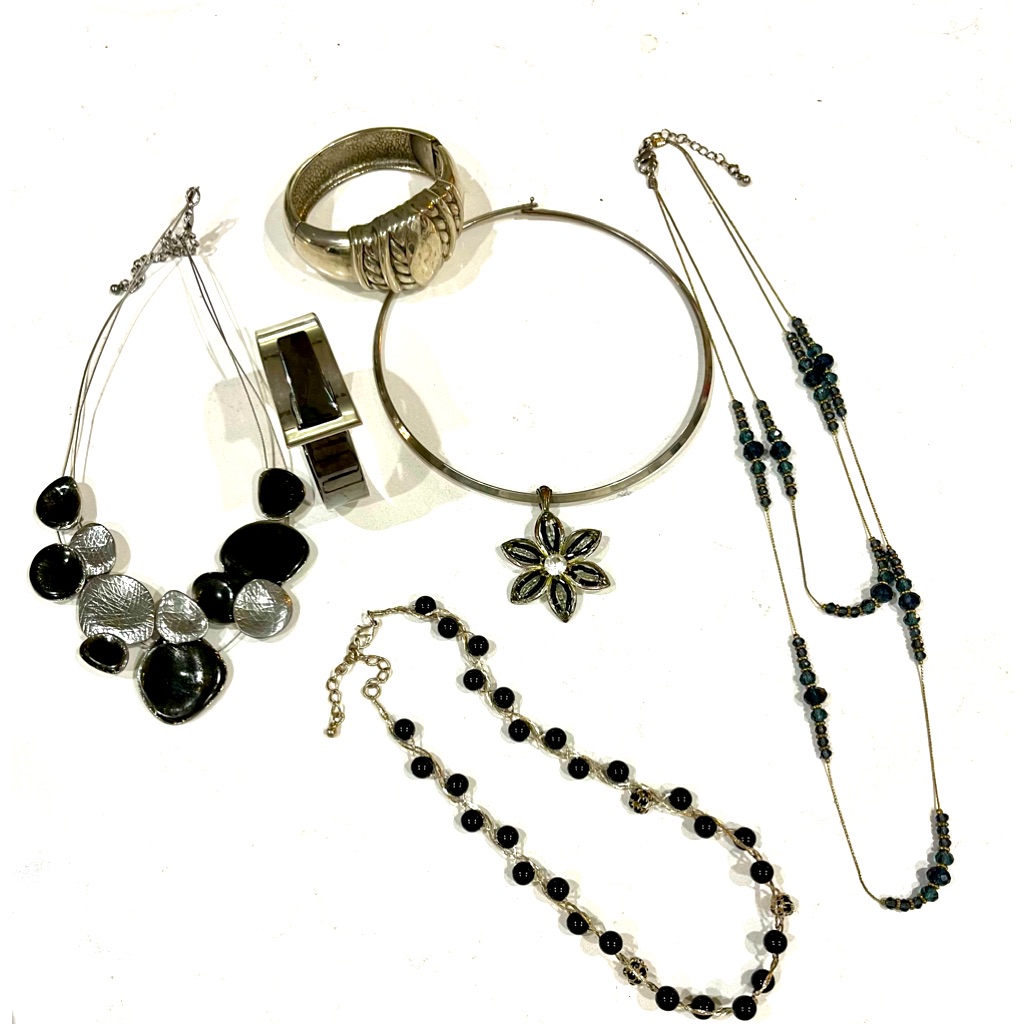 Vintage,Black, Silver, Enamel, Hinged Bracelets And Necklaces! Stunning Bundle!